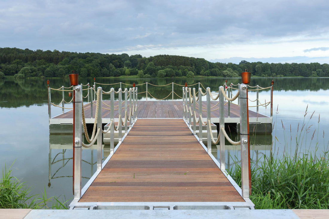 Custom made floating doc on lake. Made with 316 grade stainless steel screws