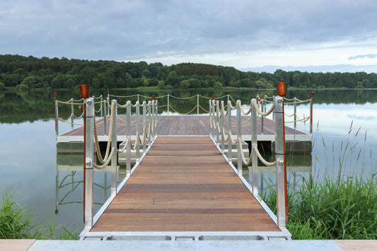 Custom made floating doc on lake. Made with 316 grade stainless steel screws