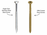 Eagle Claw stainless steel deck screw compared with GRK coated deck screw for 2x6 decking