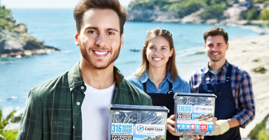 Contractors smiling holding their trusted Eagle Claw rust proof screws