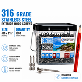 #10 x 2-1/2" 316 Marine Grade Stainless Steel Deck Screws
