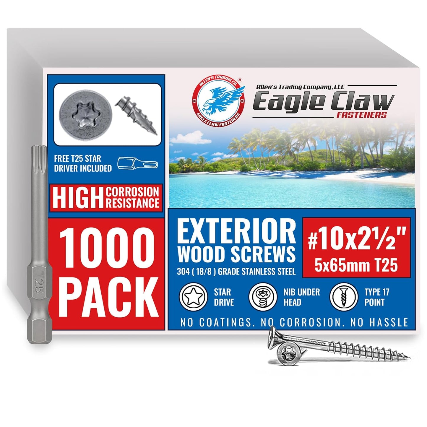 #10 x 2-1/2" 304 Grade Stainless Steel Deck Screws