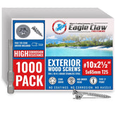 Box of 1000 #10x2.5 Eagle Claw exterior wood screws with a screw displayed in front