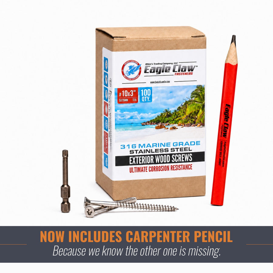 eagle claw stainless steel wood or deck screws #10 x 3 inches 316 grade 100 bucket for 2x6 deck boards and raised garden beds