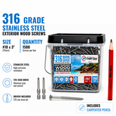 #10 x 3" 316 Marine Grade Stainless Steel Deck Screws