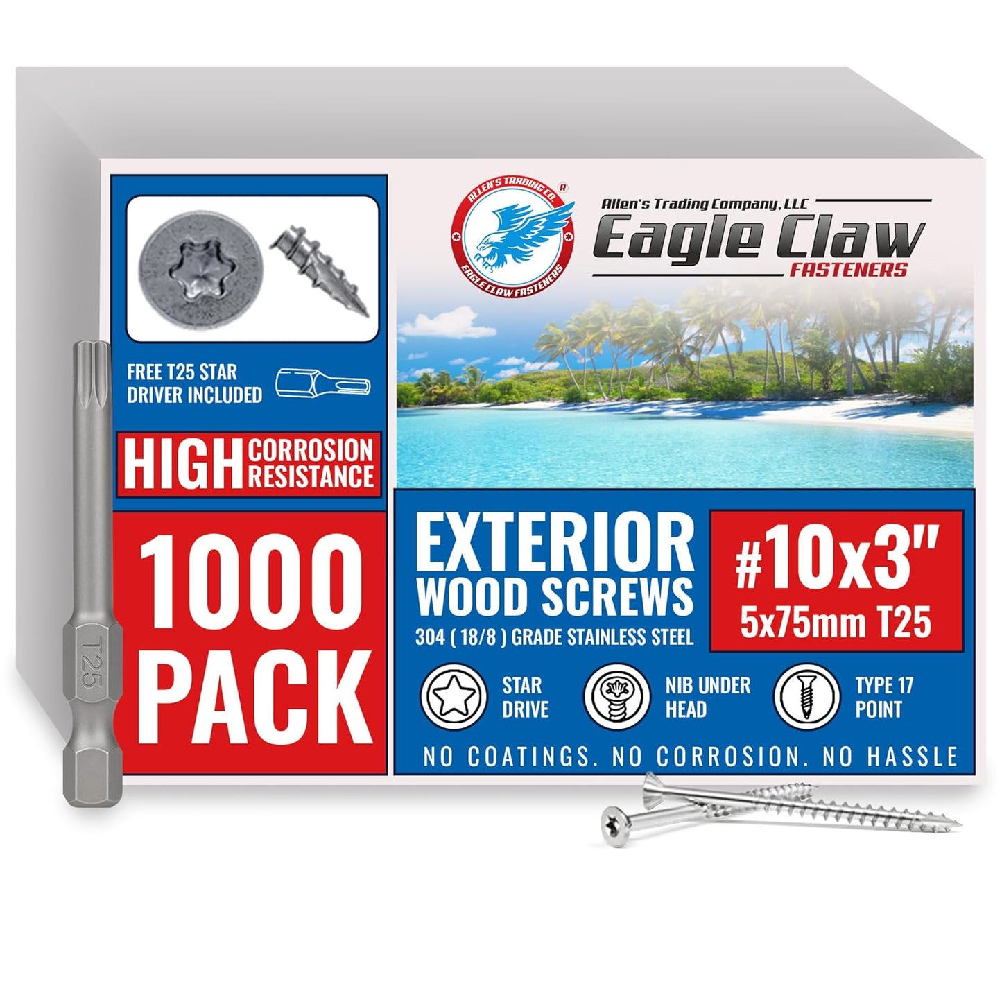#10 x 3" 304 Grade Stainless Steel Deck Screws