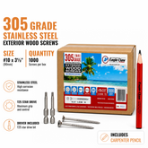 10 x 3.5 (1000) - box of 1000 305 grade stainless steel wood screws, #10 gauge x 3-1/2 inch