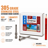 #12 x 4" 305 Grade Stainless Steel Construction Screws
