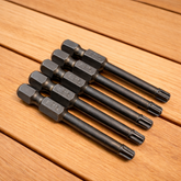 Set of 2" T25 Torx bits on a fresh deck