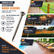A promotional graphic for stainless steel exterior wood screws. The left side features a large close-up of a silver wood screw with text describing its properties, while the right side shows four lifestyle photos of the screws used in decking, outdoor furniture, fencing, and pergolas.