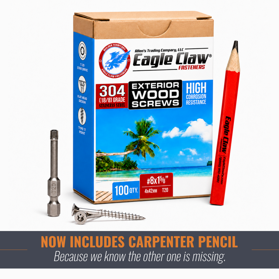 eagle claw stainless steel wood or deck screws #8 x 1.6 inches 304 grade 100 pack for 5/8" cedar pickets and shadow-box and board-on-board pickets