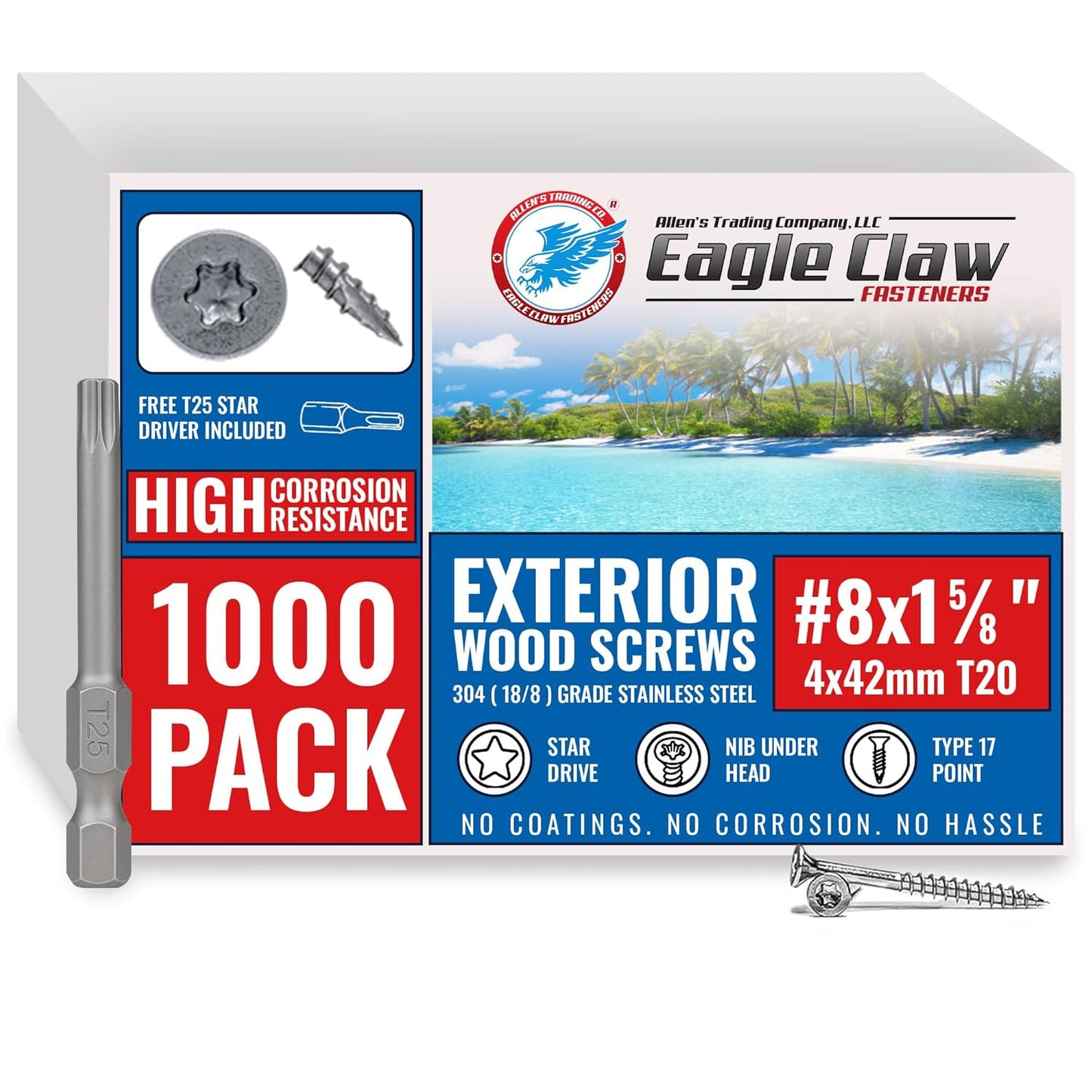 #8 x 1-5/8" 304 Grade Stainless Steel Wood Screws