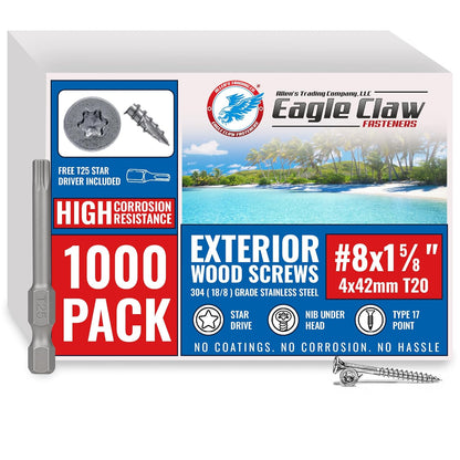 #8 x 1-5/8" 304 Grade Stainless Steel Wood Screws