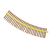 Row of tan screws with a yellow handle on a white background