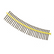 Row of tan screws with a yellow handle on a white background