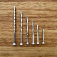stainless steel eagle claw screws that come in the free sample pack on a wooden surface