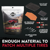 Gluetread full-size sidewall repair kit with components on a black background