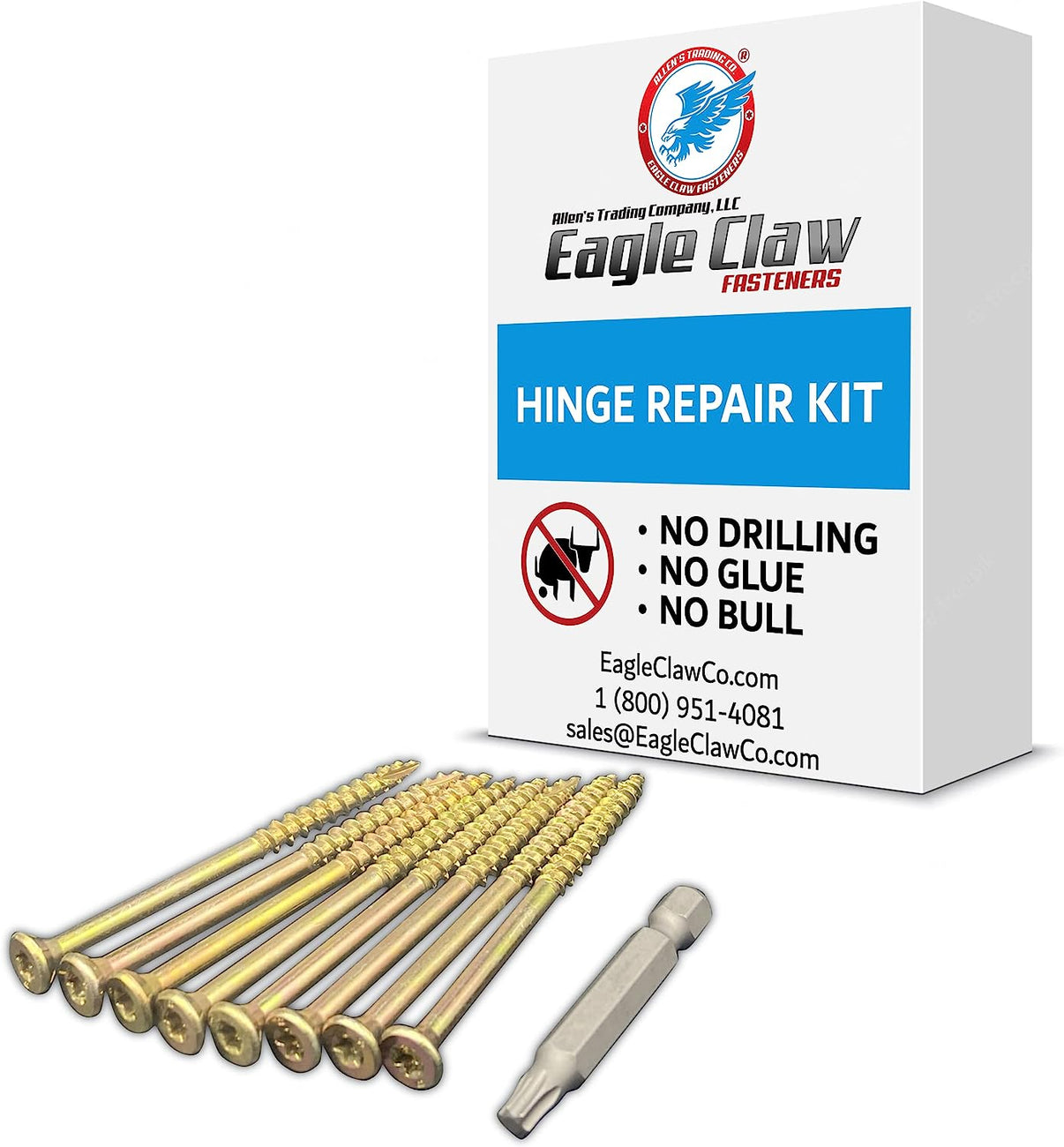Hinge repair kit with no drilling and no gluing. Only screwing