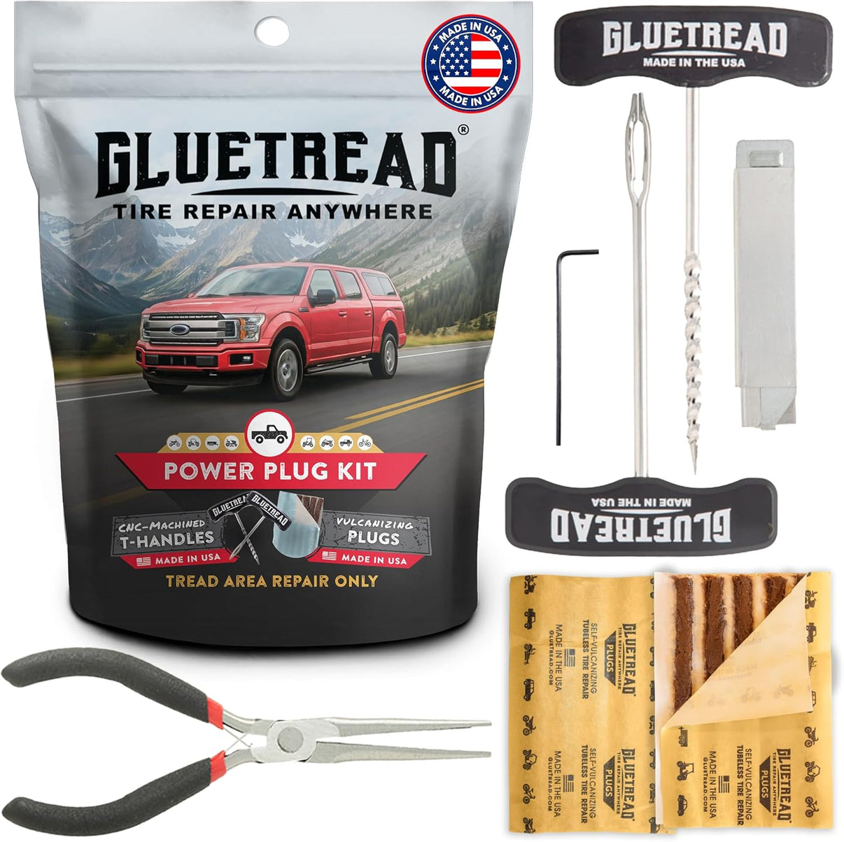 Gluetread Power plug Kit with the various tools that come with it