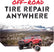 Red off-road vehicle on a mountainous landscape with 'Off-Road Tire Repair Anywhere' text.