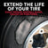Tire repair kit with a tire showing a repair in progress, text about extending tire life.