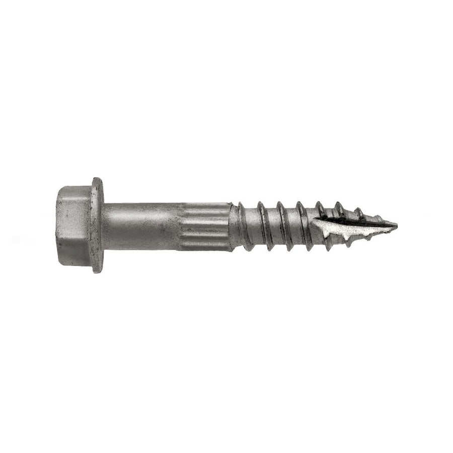 Stainless steel SDS hex connector screw on a white background