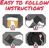 Step-by-step instructions with icons and text on a white background