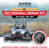 SXS Sidewall Repair Kit advertisement with off-road vehicle and GlueTread branding.