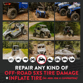Collage of off-road vehicles in various terrains with repair services advertisement.