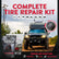 Complete tire repair kit advertisement with a truck and nature background