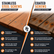 A promotional comparison graphic for stainless steel screws versus coated screws, split diagonally with text callouts and wood close-ups showing screw details and environmental resistance.