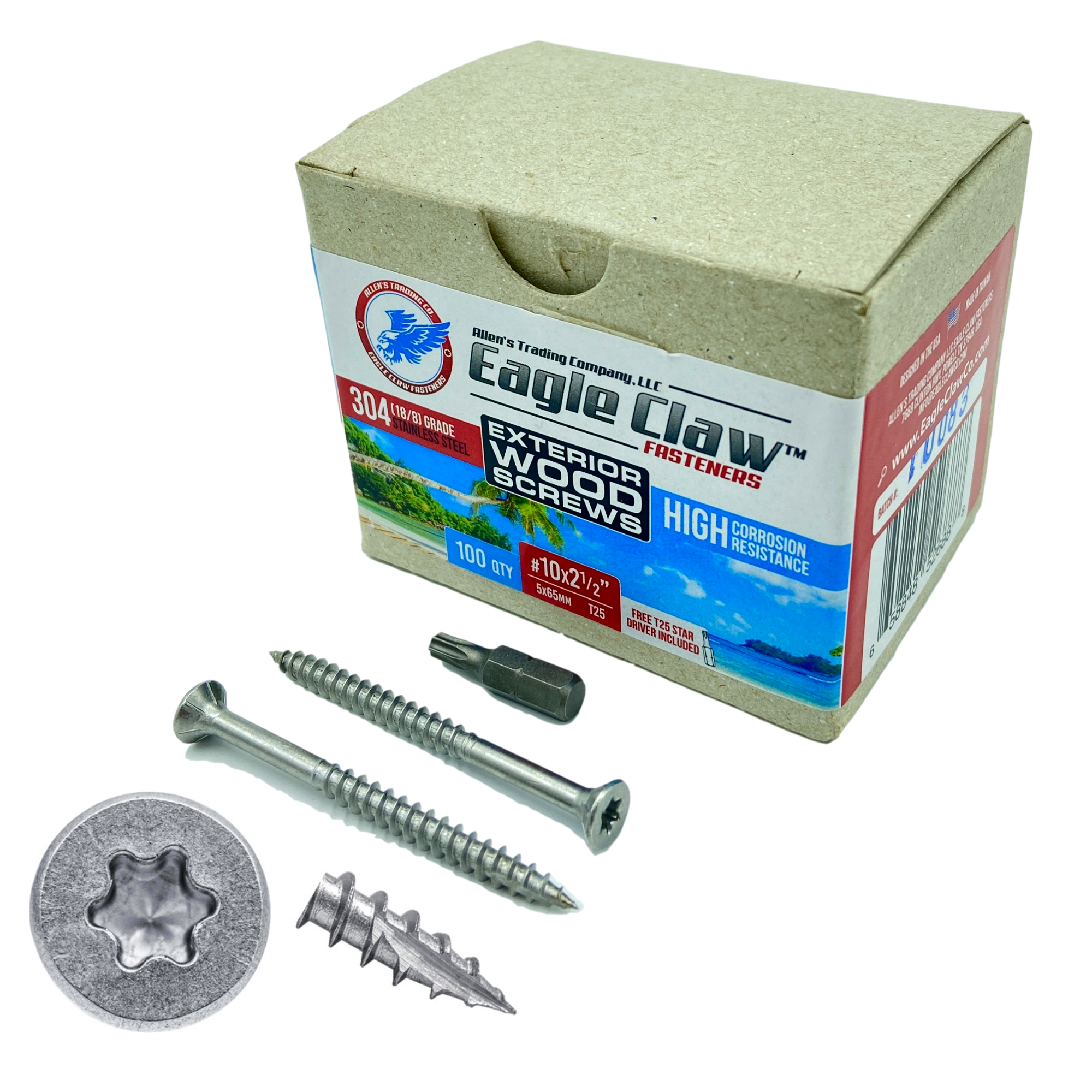 #10 × 2.5 Inch 304 Grade Stainless Steel Deck Screws by Allen's Trading Co. Eagle Claw Fasteners